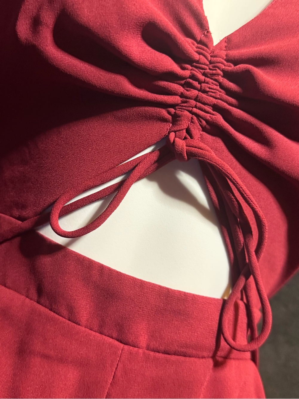 Homecoming Raspberry-Red V-Neck Tie-Front Romper - Picture 3 of 5